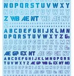 1/144 GM フォントデカール No.3「ミリタリーステンシル＆ラインシェイプ ・アルファベット」プリズムブルー＆ネオンブルー